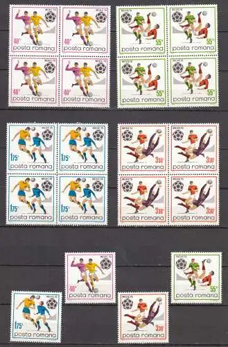 Rumänien - Romania Mi. 2842-45 WM Mexiko 1970 4er Block + Einzelsatz postfr. MNH