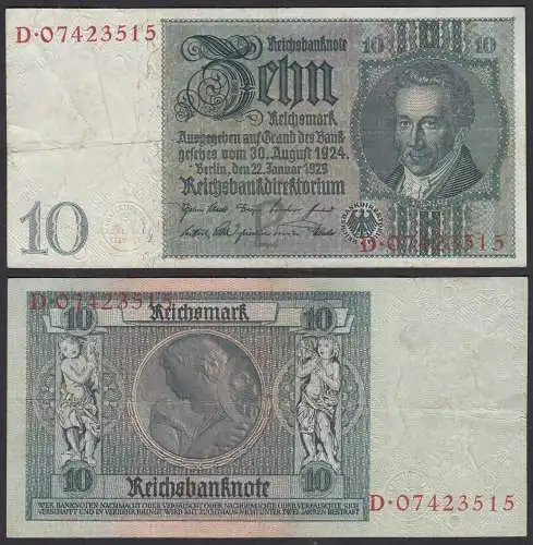 Ro 173a 10 Reichsmark 1929 Pick 180a VF- (3-) UDR P Serie D 8-stellig   (33013