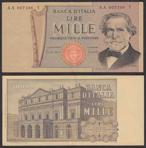 Italien - Italy 1000 Lire Banknote 1969 XF (2) Pick 101a    (33008