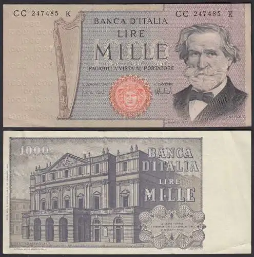 Italien - Italy 1000 Lire Banknote 1969 F+ (4+) Pick 101a    (33007