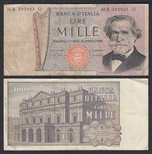 Italien - Italy 1000 Lire Banknote 1969 F (4) Pick 101a    (33006