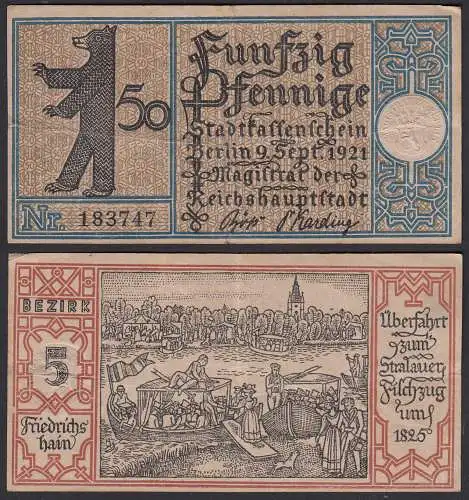 Berlin 1921 Friedrichshain 50 Pfennig Mark Notgeld    (33002