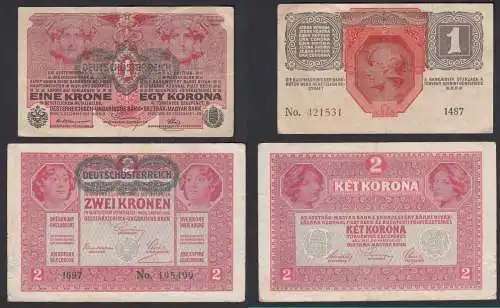 Österreich - Austria 1 + 2 Kronen Banknoten 1919 Pick 49+50  (32998