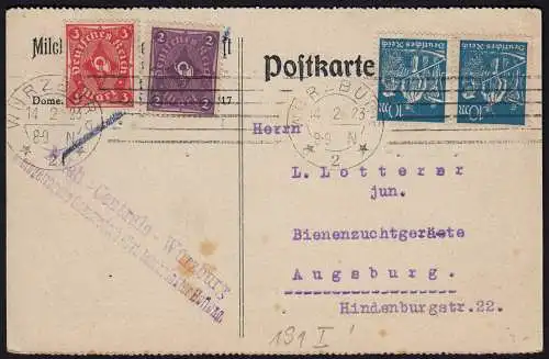 Deutsches Reich Infla Karte geprüft 1923 mit 191 I  u.weitere  (21661