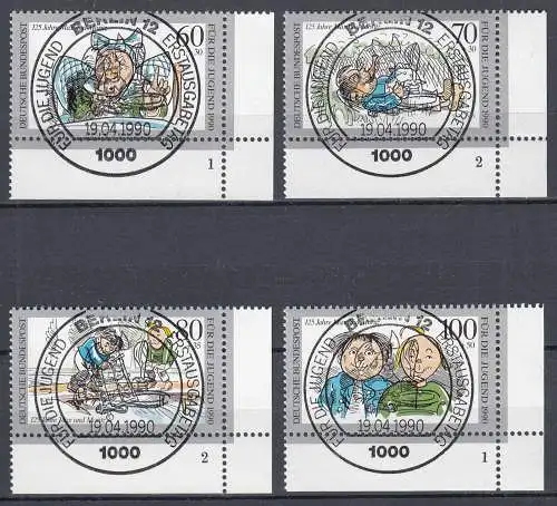 BRD BUND 1990 Mi.1455-1458 ESST Vollstempel ER RU Formn. 125 Jahre Max + Moritz