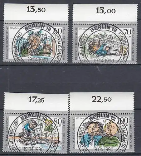 BRD BUND 1990 Mi.1455-58 ESST Vollstempel OR Jugend Satz 125 Jahre Max + Moritz