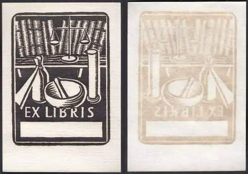 EX - LIBRIS anonym Waage Flasche Teller Tuch     (22562