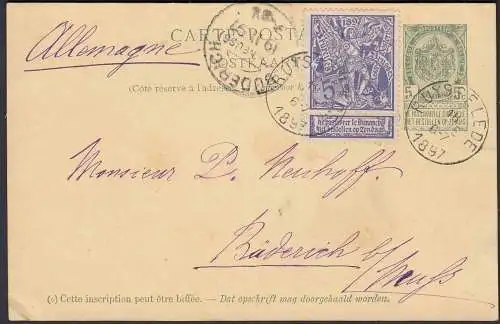 Belgium 1897 Postal Stationery Ruiselede to Büderich with additional franking (22810