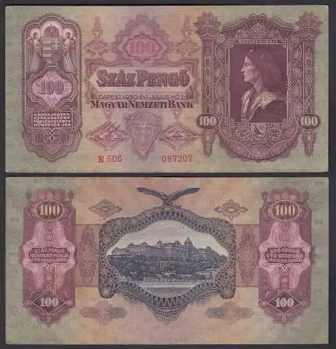 Ungarn - Hungary 100 Pengo Banknote 1930 Pick 98 gutes VF  (3)   (22835