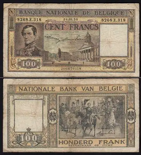 Belgien - Belgium 100 Francs Banknote 1950 Pick 126 VG (5) used   (23448