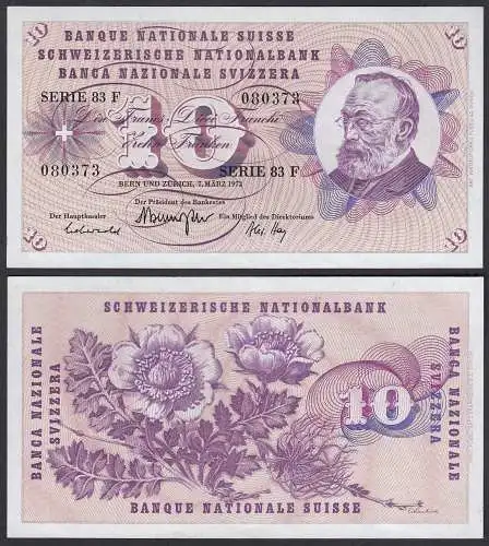 Schweiz - Switzerland 10 Franken Banknot 1973 Pick 45s AU (1-) Serie 83F  (23571