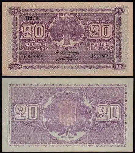 FINNLAND - FINLAND 20 MARKKA 1939 Litt. D PICK 71a VF (3) Serie B (23629