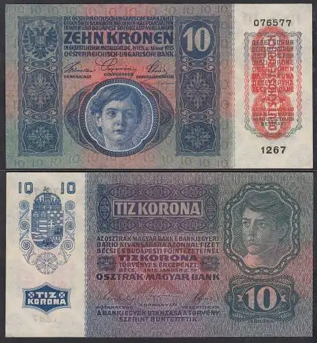 Österreich - Austria 10 Kronen Banknote 1915 (1919) Pick 51 aUNC (1-)  (23225