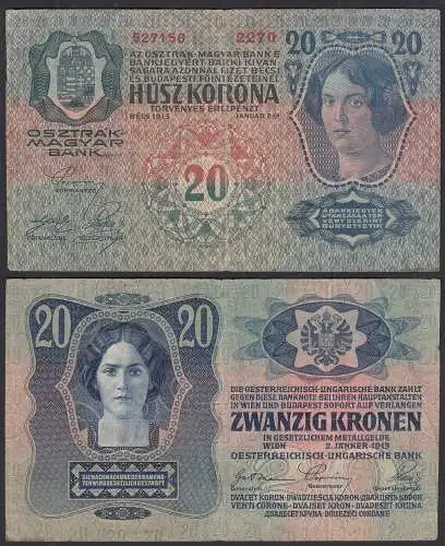 Österreich - Austria 20 Kronen 1913 Pick 13 F- (4-)     (32919