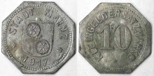 Mainz Germany 10 Pfennig Notgeld Kleigeldersatz 1917 zinc  (4126