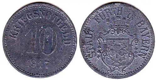 10 Pfg.Notgeld Münze Kriegsgeld Fuerth Bayern 1917    (4163