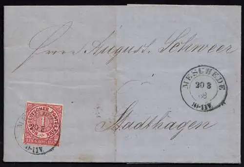 NDP - 1868 Brief 1 Gr. aus Meschede nach Stadthagen mit Inhalt   (22988