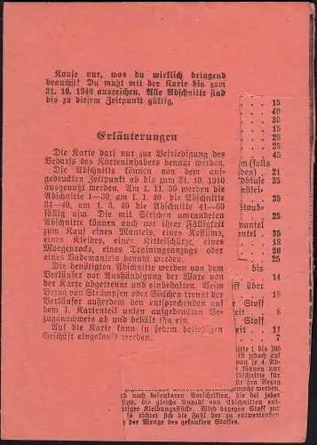 Reichskleiderkarte 3.Reich 1940 Stadt Duisburg   (23048