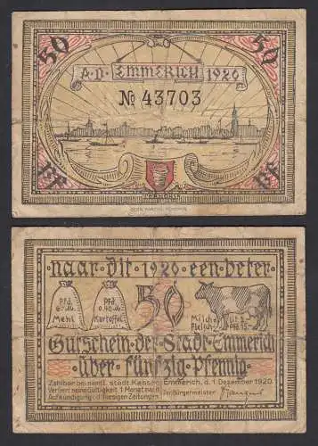 Emmerich 50 Pfennig Notgeld 1920 gebraucht  (33069