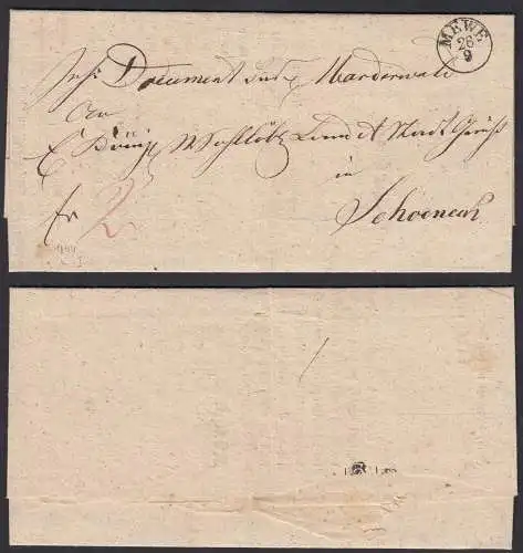 1844 Post Insinuations Dokument von MEWE K1 Schlesien nach SCHOENEICH    (32101