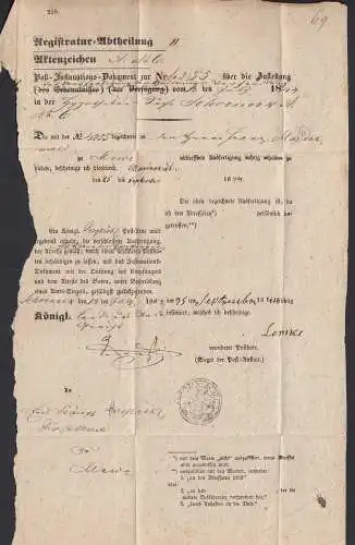 1844 Post Insinuations Dokument von MEWE K1 Schlesien nach SCHOENEICH    (32101