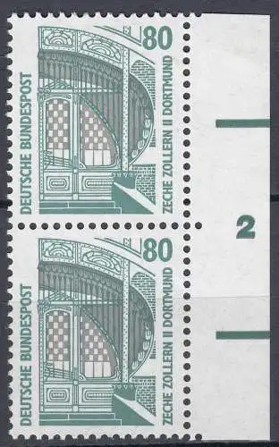 Berlin 80 Pfg. Sehenswürdigkeiten 1987 Mi.796 ** MNH senkr. RANDPAAR Nr  (70733