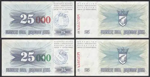 Bosnien-Herzegowina 2 x 25.000 Dinara 15.10.1993 Sarajevo XF (2) Pick 54e+f 