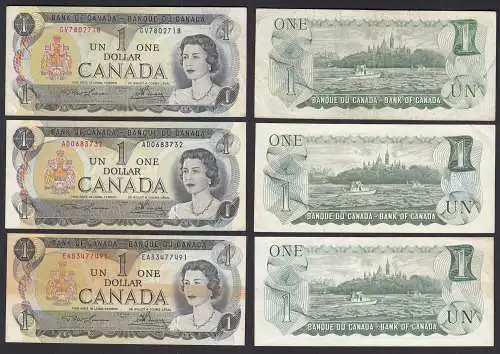 Kanada - Canada 3 x 1 $ Banknote 1973 Pick 85a leicht gebraucht    (33092