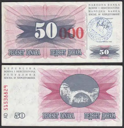 BOSNIEN - HERZEGOWINA - 50.000 Dinara 15.10.93 Pick 55b  VF/XF (2/3) grün (33104