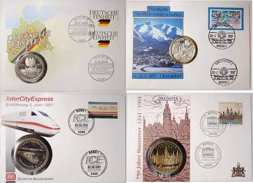 4 Stück Numisbriefe mit seltenen Motiven 1987 bis 1991     (d546