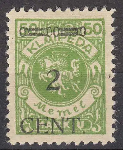 Memel 1923 Mi.177 Freimarke Aufdruck 2 C. auf 50 M. ungebraucht Falz   (70777