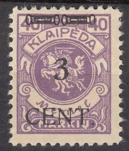 Memel 1923 Mi.178 Freimarke Aufdruck 3 C. auf 40 M. ungebraucht Falz   (70779