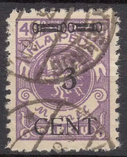 Memel 1923 Mi.178 Freimarke Aufdruck 3 C. auf 40 M. gestempelt used   (70780