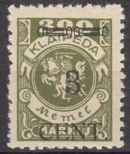 Memel 1923 Mi.179 Freimarke Aufdruck 3 C. auf 300 M. ungebraucht Falz   (70781