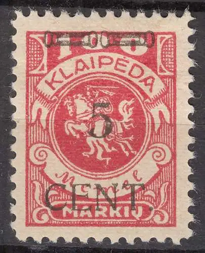 Memel 1923 Mi.180 Freimarke Aufdruck 5 C. auf 100 M. ungebraucht Falz   (70783