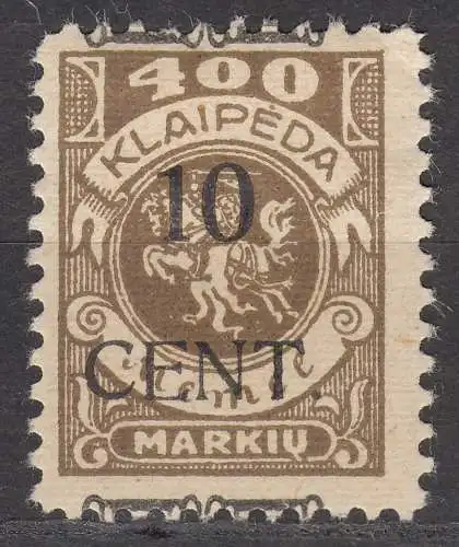 Memel 1923 Mi.181 Freimarke Aufdruck 10 C. auf 400 M. ungebraucht Falz  (70785