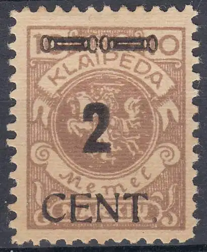 Memel 1923 Mi.183 Freimarke Aufdruck 2 C. auf 10 M. ungebraucht Falz  (70788