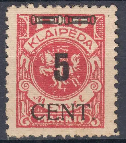 Memel 1923 Mi.188 Freimarke Aufdruck 5 C. auf 100 M. ungebraucht Falz  (70789