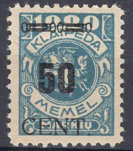 Memel 1923 Mi.191 Freimarke Aufdruck 50 C. auf 1000 M. ungebraucht Falz  (70792