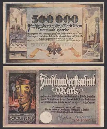 Dortmund + Hörde 500 tausend Mark 1923 Notgeld/Gutschein gebraucht   (33107