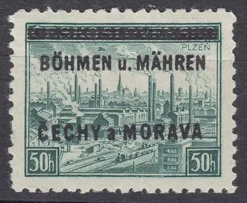 Böhmen & Mähren 1939 Mi.  7 postfrisch ** MNH 50 H. mit Aufdruck  (70831