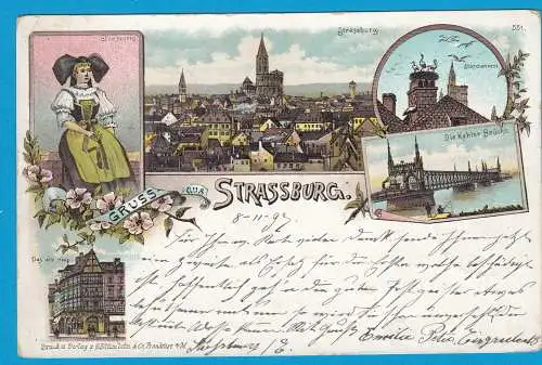 AK Litho Strassburg Kehler Brücke Elsass 1907    (1025