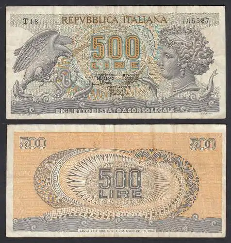 Italien - Italy 500 Lire Banknote 1966/67 Pick 93a F+ (4+)    (32650