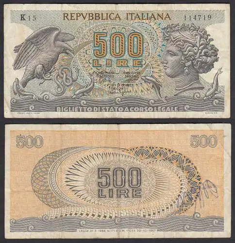 Italien - Italy 500 Lire Banknote 1967 Pick 93a F (4)    (32648