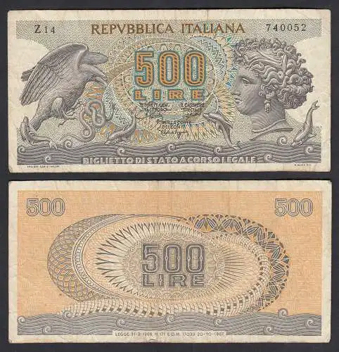 Italien - Italy 500 Lire Banknote 1967 Pick 93a F (4)    (32649