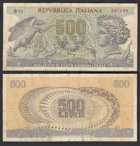 Italien - Italy 500 Lire Banknote 1966/1970 Pick 93a F- (4-)    (32661