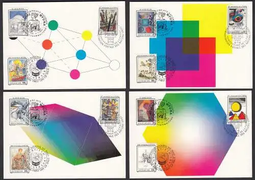 1986 40 Jahre WFUNA Uno NY, GENF, Wien auf 4  Maximumkarten Ersttag   (33126