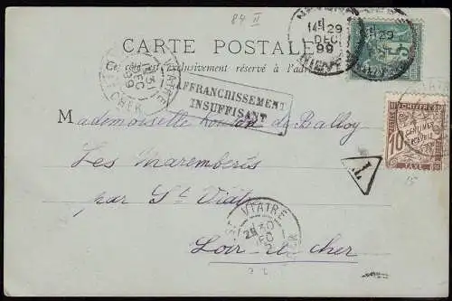 Frankreich - France nachfrankiert Taxe AK 1899 Charlon-sur-Saone (13598