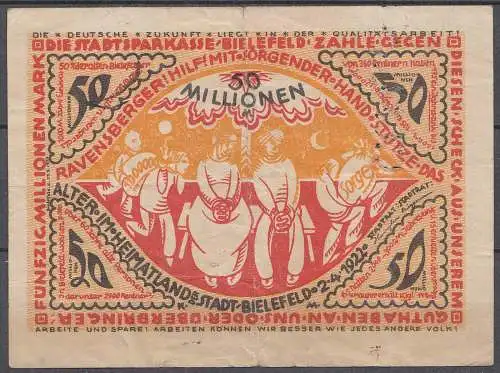 Westfalen - Bielefeld 50-Millionen Mark Notgeld Stadtparkasse 1922    (33132