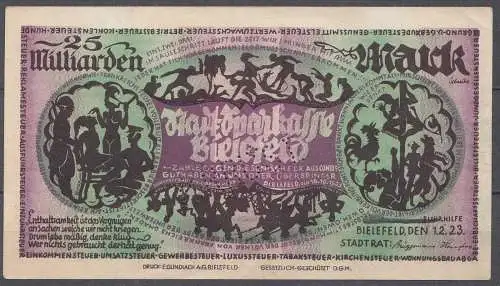 Westfalen - Bielefeld 25-Milliarden Mark Notgeld Stadtparkasse 1923 RAR   (33133